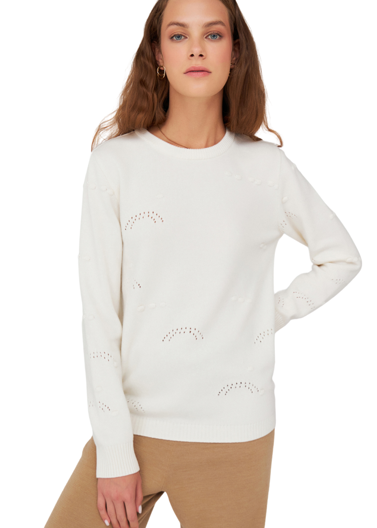 Peraluna geprägter durchbrochener Detail Kaschmirmischung O-Ausschnitt Strickpullover - Bild 2 von 36