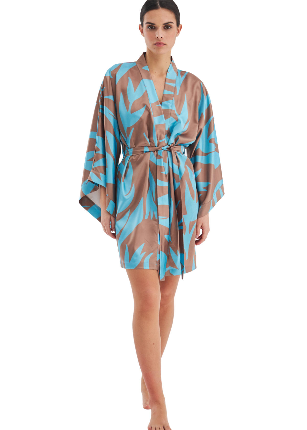 Peraluna KALINDA KIMONO Gemusterter 90 CM Satin-Sommer-Damenkimono - Bild 1 von 8